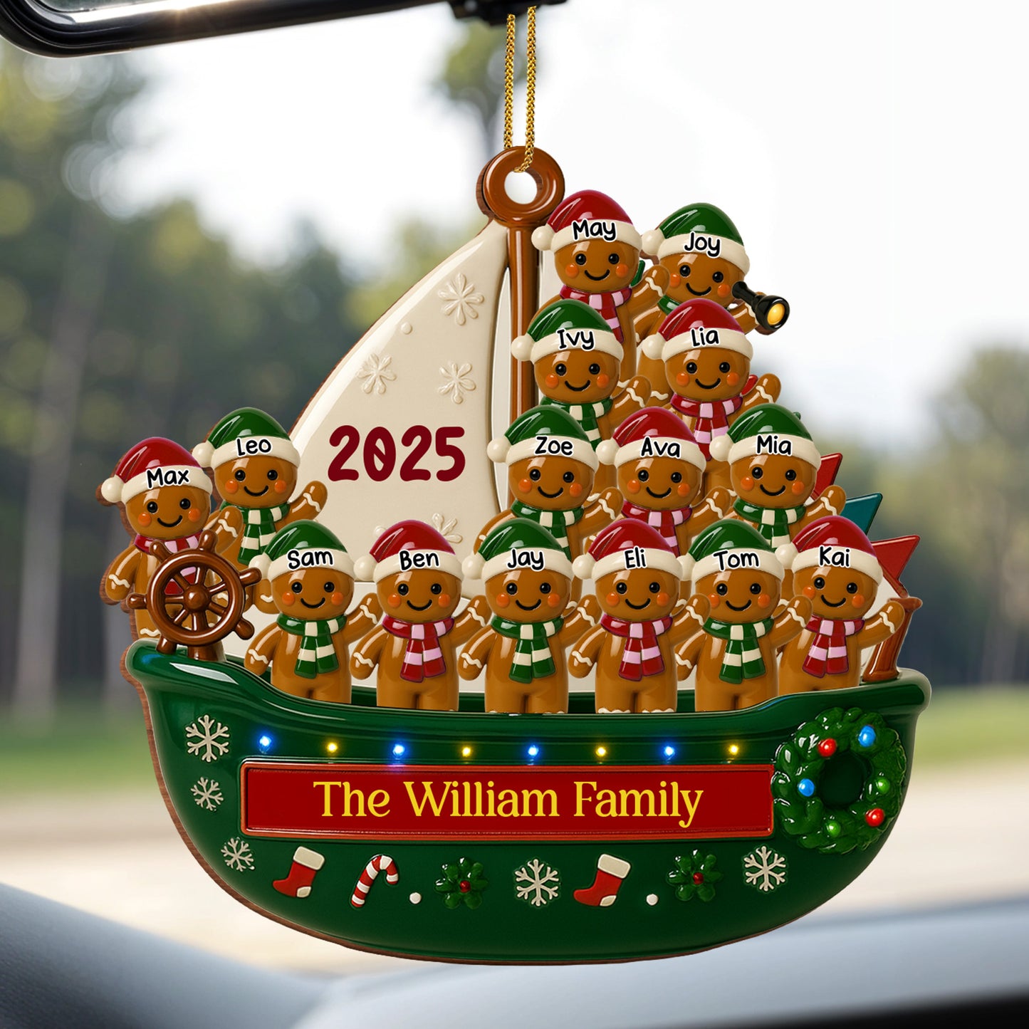 Customizable Family Christmas Boat With Gingerbread People