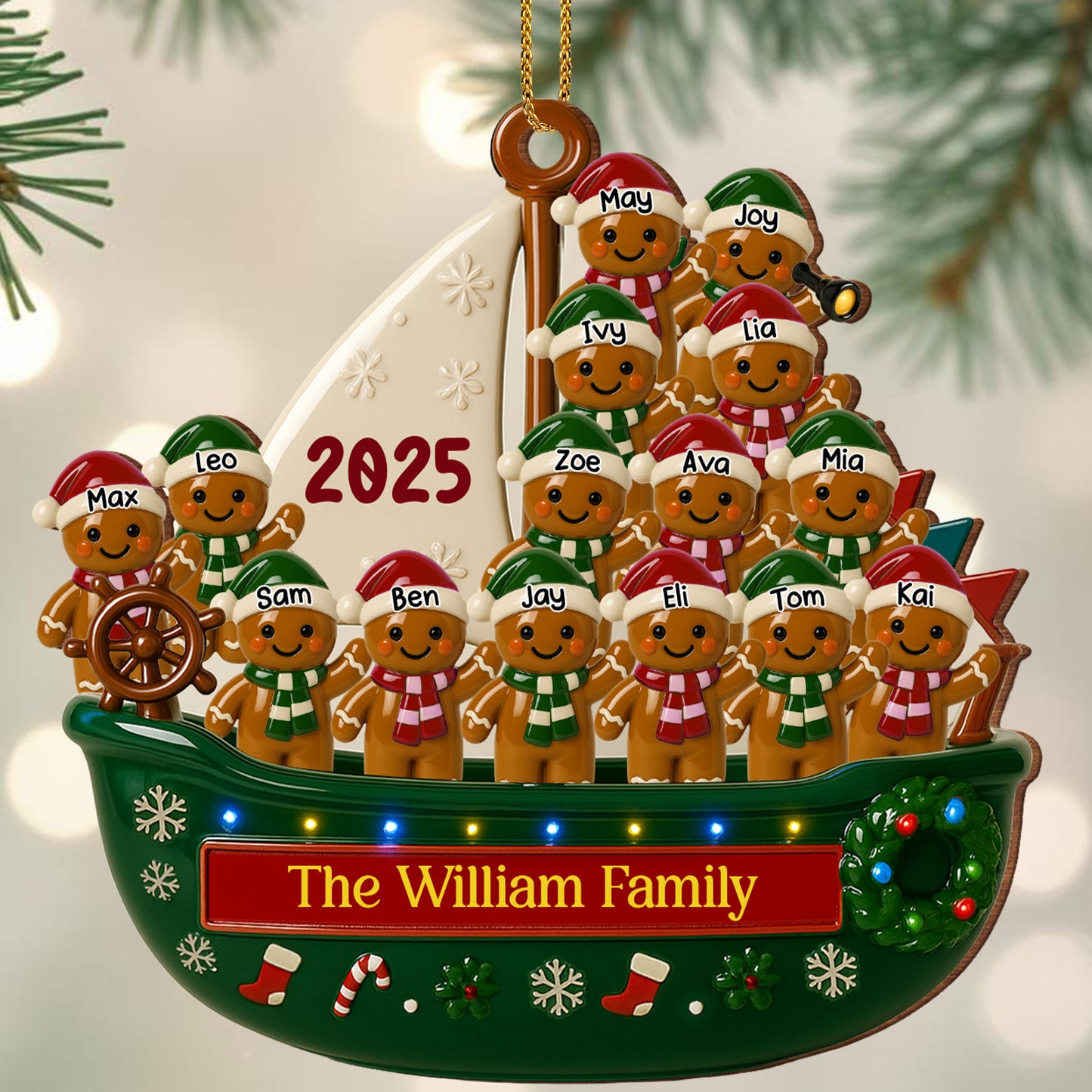 Customizable Family Christmas Boat With Gingerbread People