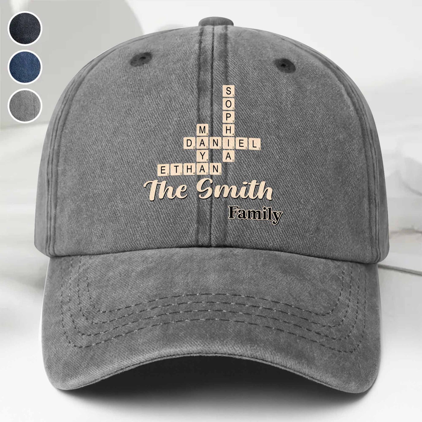 Celebrate Your Unique Family Heritage Crossword Design Cap - Personalized Custom Washed Denim Cap - FAM595_WDCAP