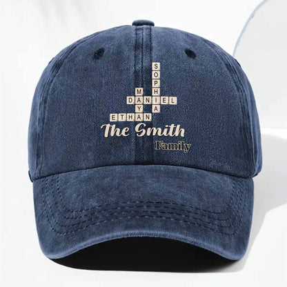 Celebrate Your Unique Family Heritage Crossword Design Cap - Personalized Custom Washed Denim Cap - FAM595_WDCAP