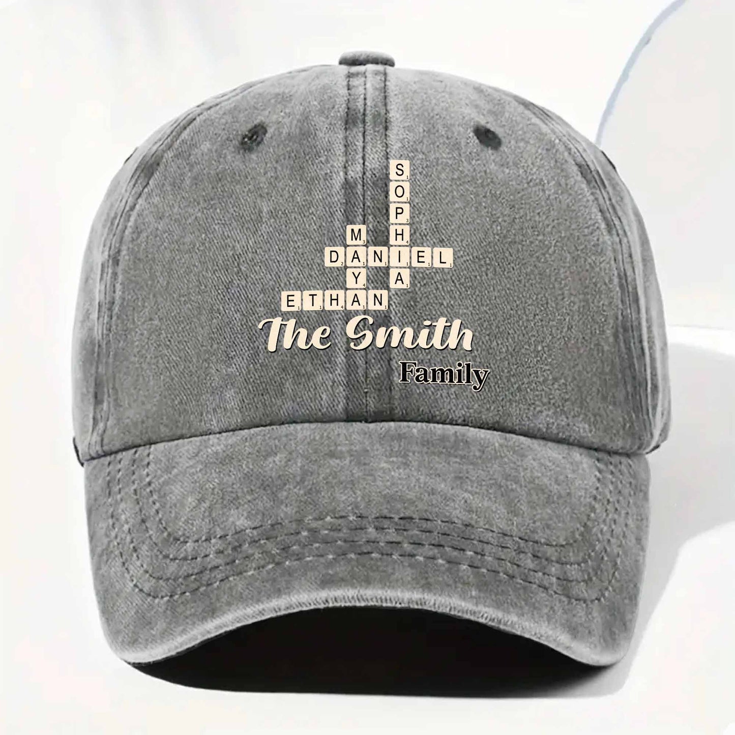 Celebrate Your Unique Family Heritage Crossword Design Cap - Personalized Custom Washed Denim Cap - FAM595_WDCAP