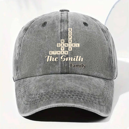 Celebrate Your Unique Family Heritage Crossword Design Cap - Personalized Custom Washed Denim Cap - FAM595_WDCAP