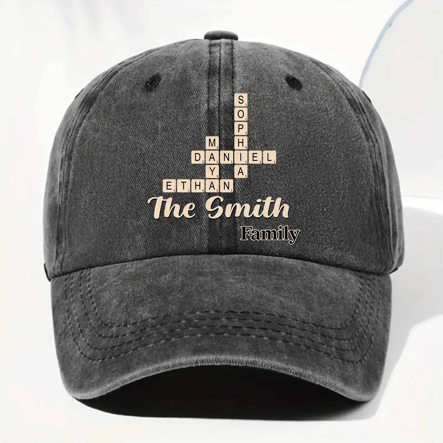 Celebrate Your Unique Family Heritage Crossword Design Cap - Personalized Custom Washed Denim Cap - FAM595_WDCAP