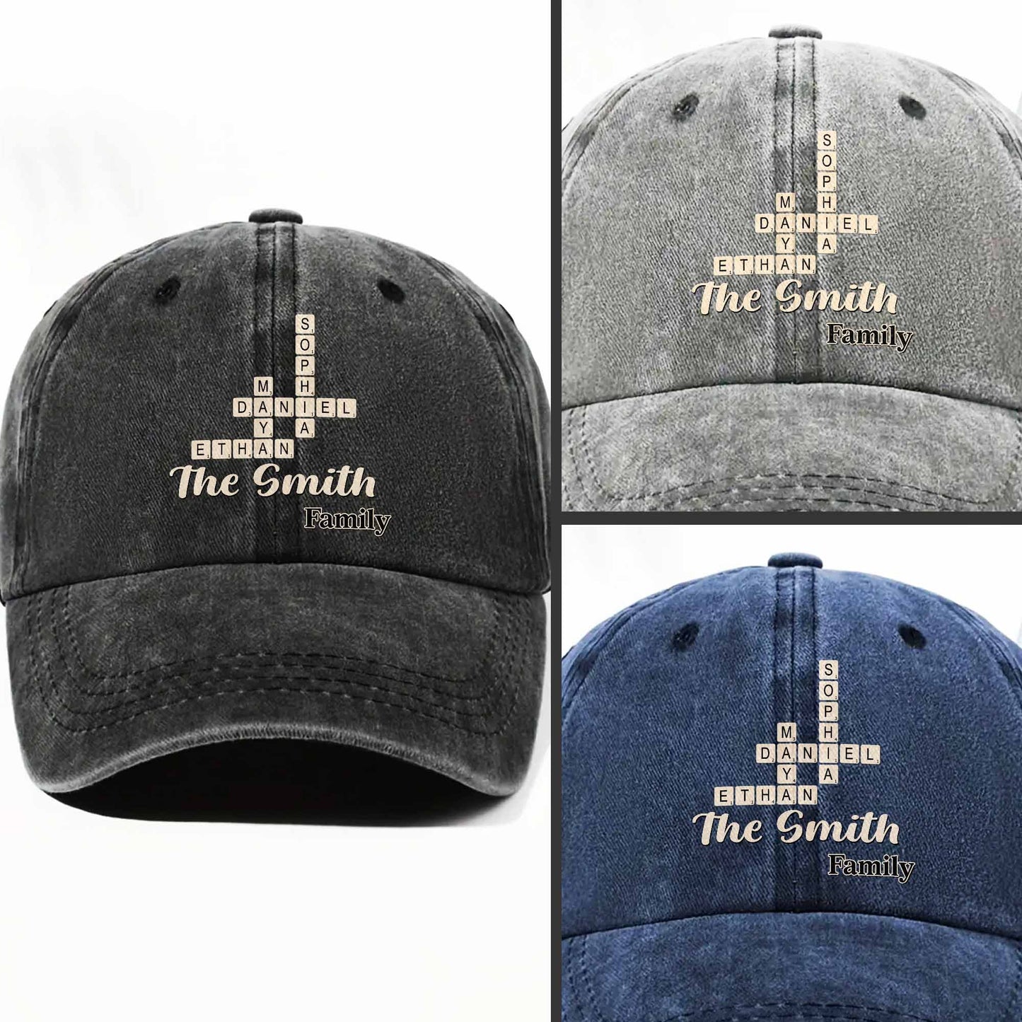 Celebrate Your Unique Family Heritage Crossword Design Cap - Personalized Custom Washed Denim Cap - FAM595_WDCAP