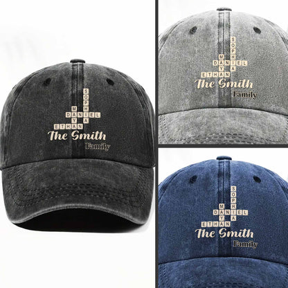 Celebrate Your Unique Family Heritage Crossword Design Cap - Personalized Custom Washed Denim Cap - FAM595_WDCAP