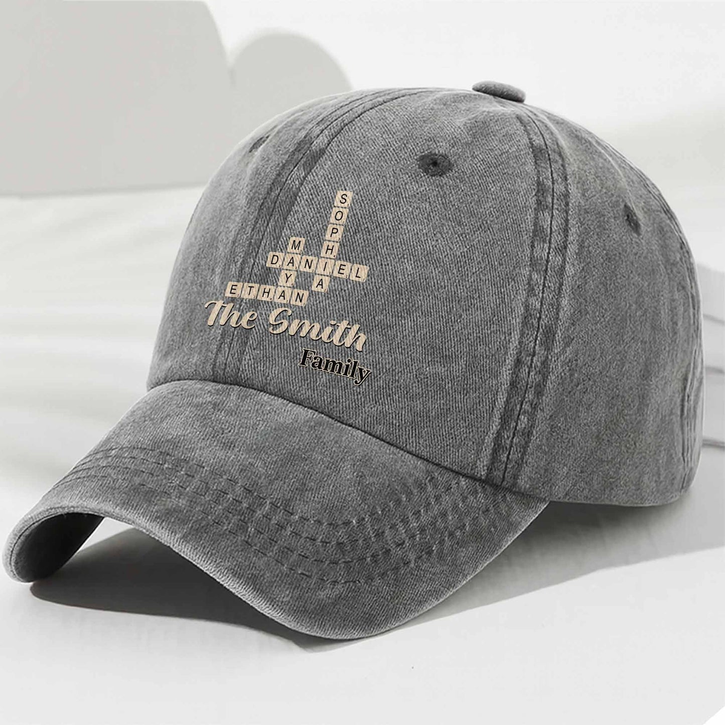 Celebrate Your Unique Family Heritage Crossword Design Cap - Personalized Custom Washed Denim Cap - FAM595_WDCAP