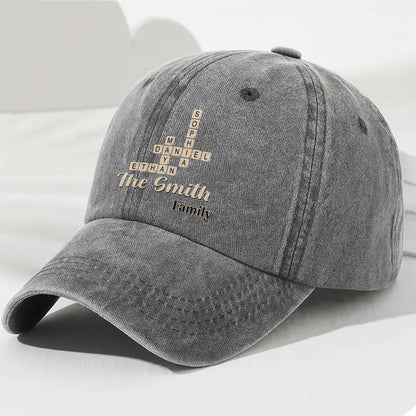 Celebrate Your Unique Family Heritage Crossword Design Cap - Personalized Custom Washed Denim Cap - FAM595_WDCAP