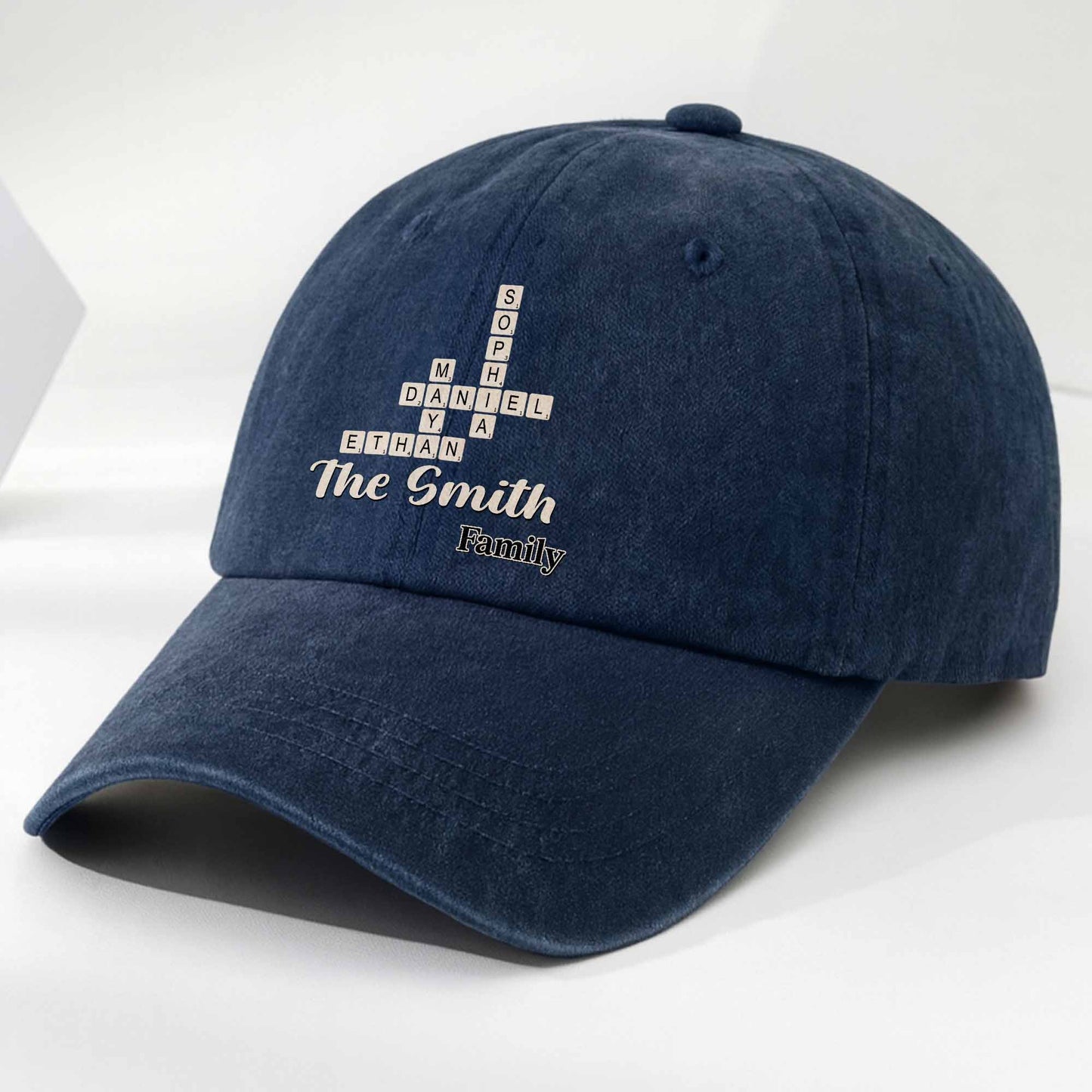 Celebrate Your Unique Family Heritage Crossword Design Cap - Personalized Custom Washed Denim Cap - FAM595_WDCAP