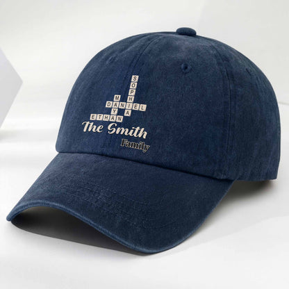Celebrate Your Unique Family Heritage Crossword Design Cap - Personalized Custom Washed Denim Cap - FAM595_WDCAP