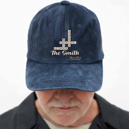 Celebrate Your Unique Family Heritage Crossword Design Cap - Personalized Custom Washed Denim Cap - FAM595_WDCAP