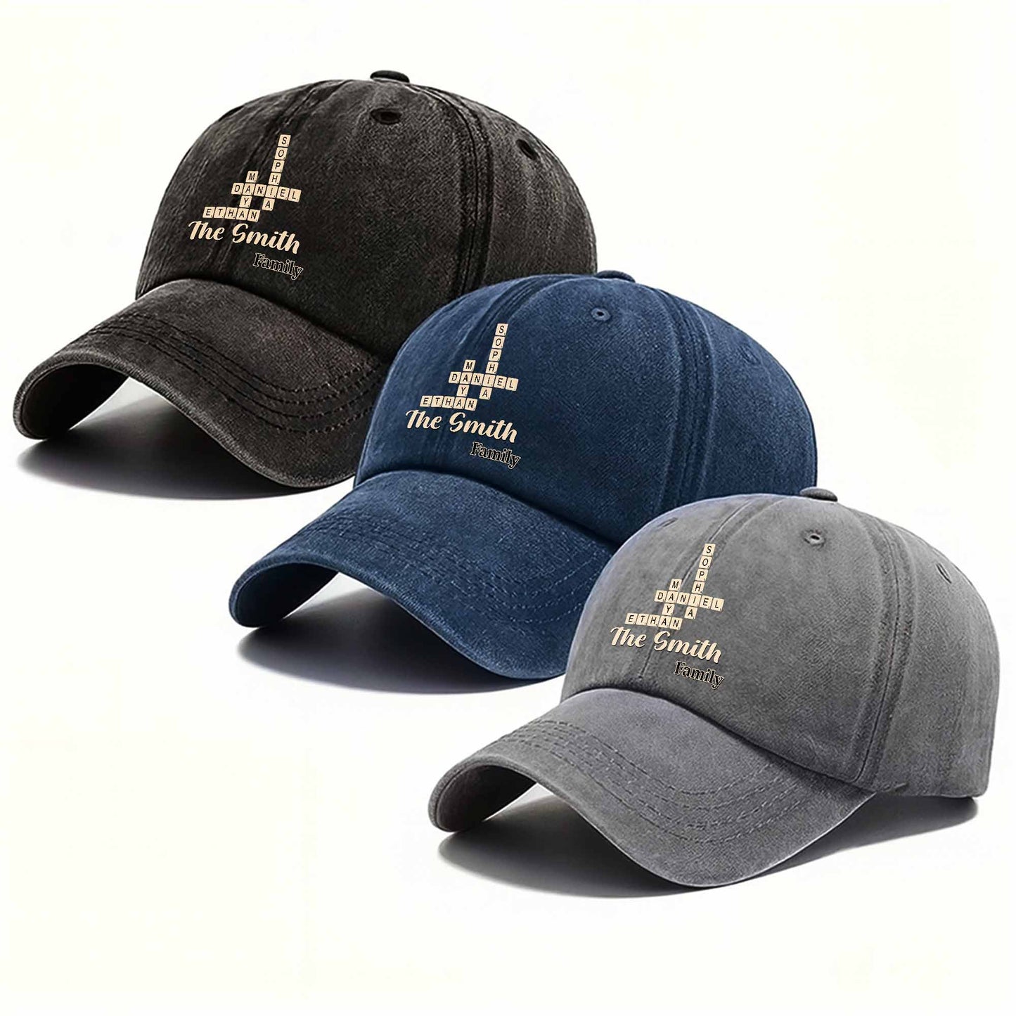 Celebrate Your Unique Family Heritage Crossword Design Cap - Personalized Custom Washed Denim Cap - FAM595_WDCAP