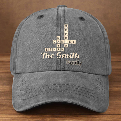 Celebrate Your Unique Family Heritage Crossword Design Cap - Personalized Custom Washed Denim Cap - FAM595_WDCAP