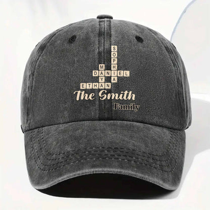 Celebrate Your Unique Family Heritage Crossword Design Cap - Personalized Custom Washed Denim Cap - FAM595_WDCAP