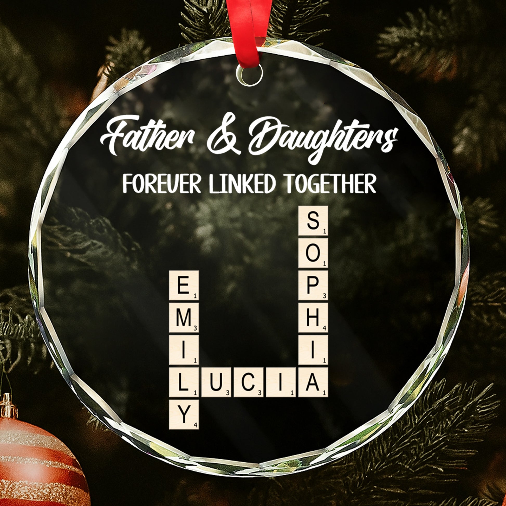 Father & Daughters Forever Linked Together Glass Ornament