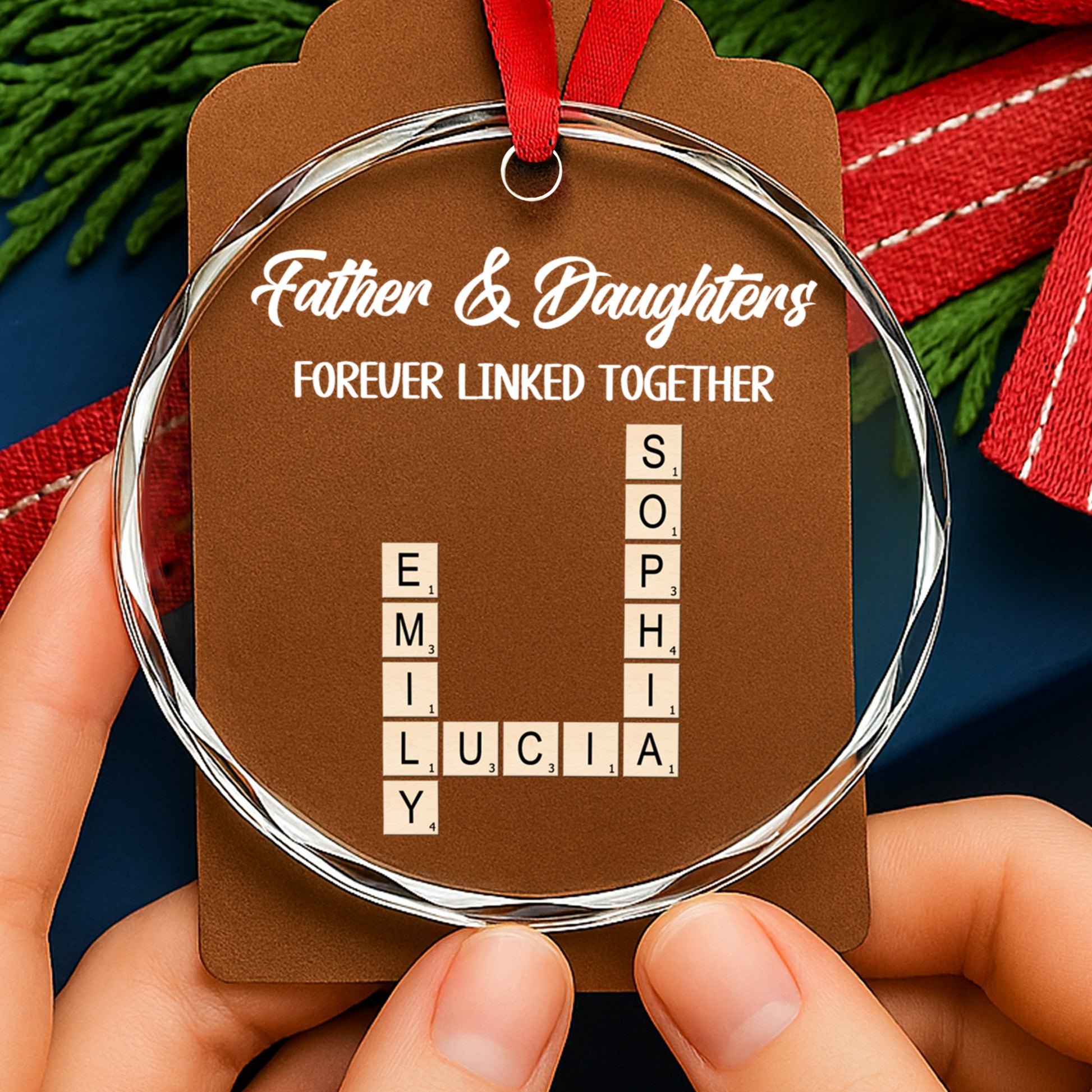 Father & Daughters Forever Linked Together Glass Ornament