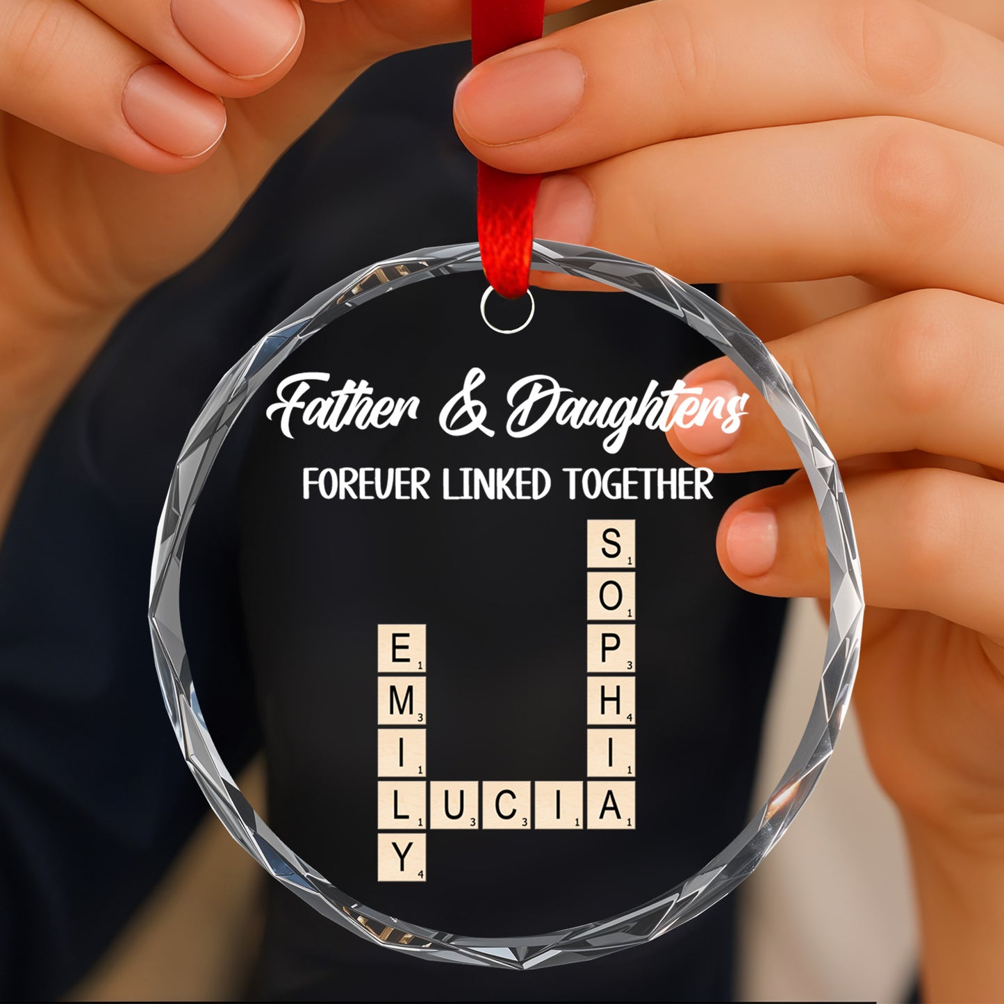 Father & Daughters Forever Linked Together Glass Ornament
