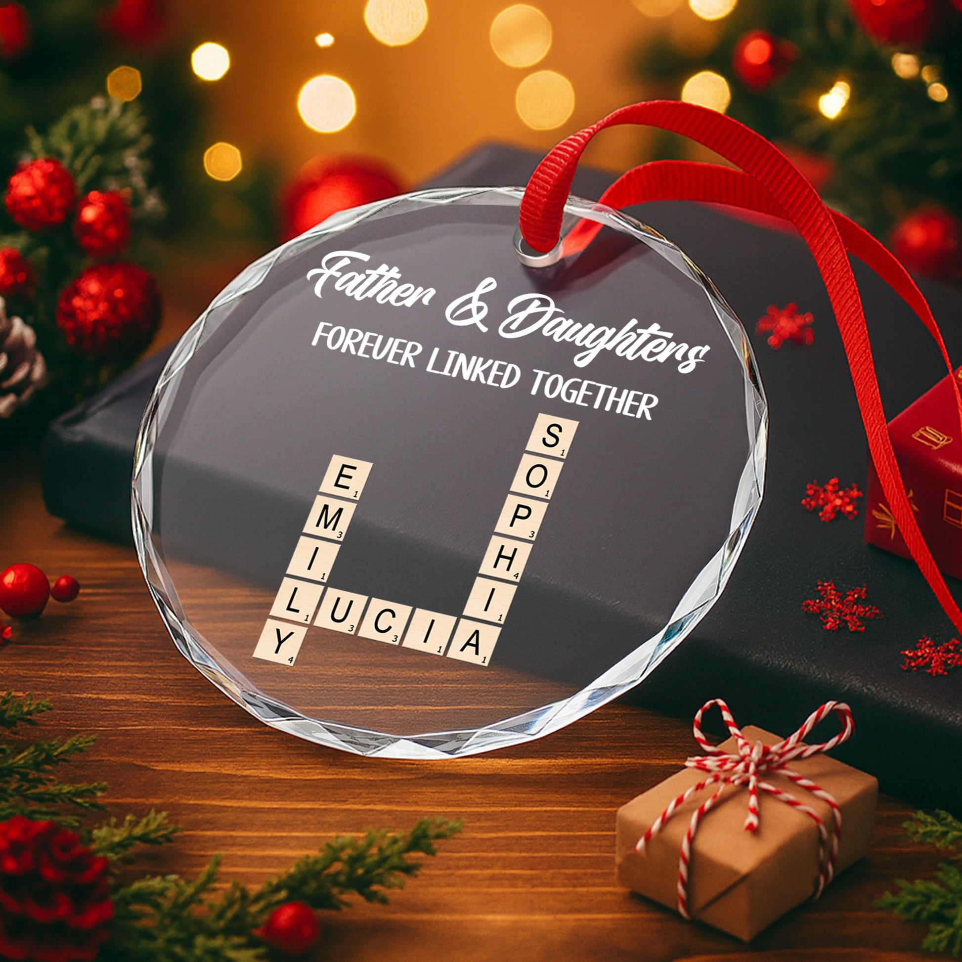 Father & Daughters Forever Linked Together Glass Ornament