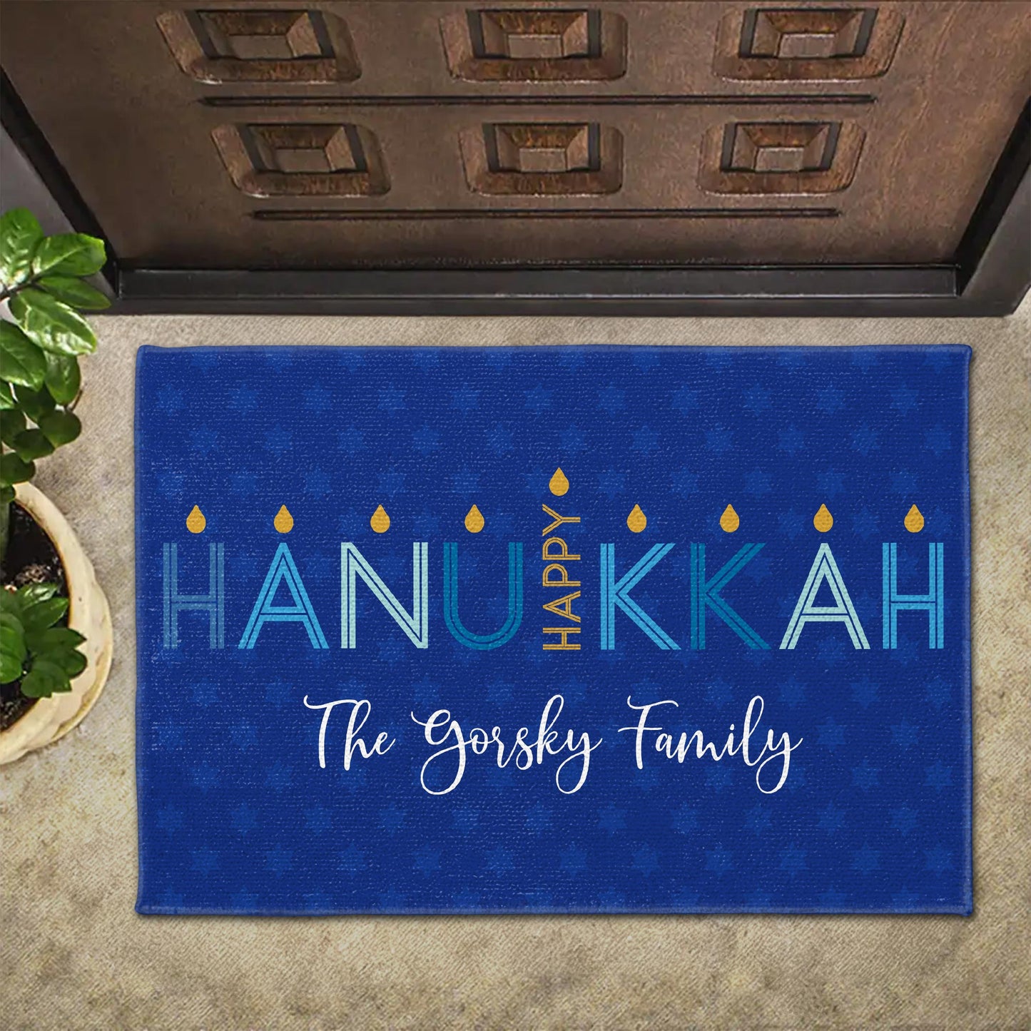 Happy Hanukkah Custom Doormat With Candles