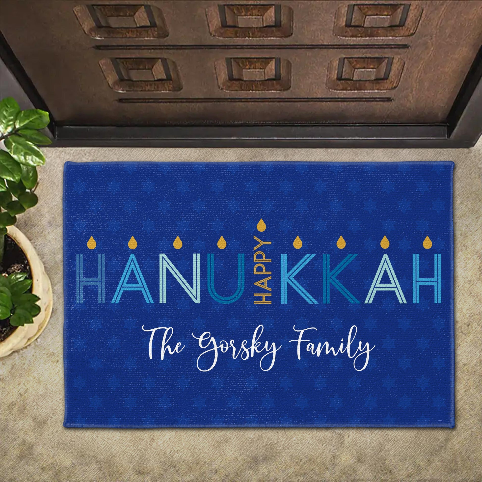 Happy Hanukkah Custom Doormat With Candles