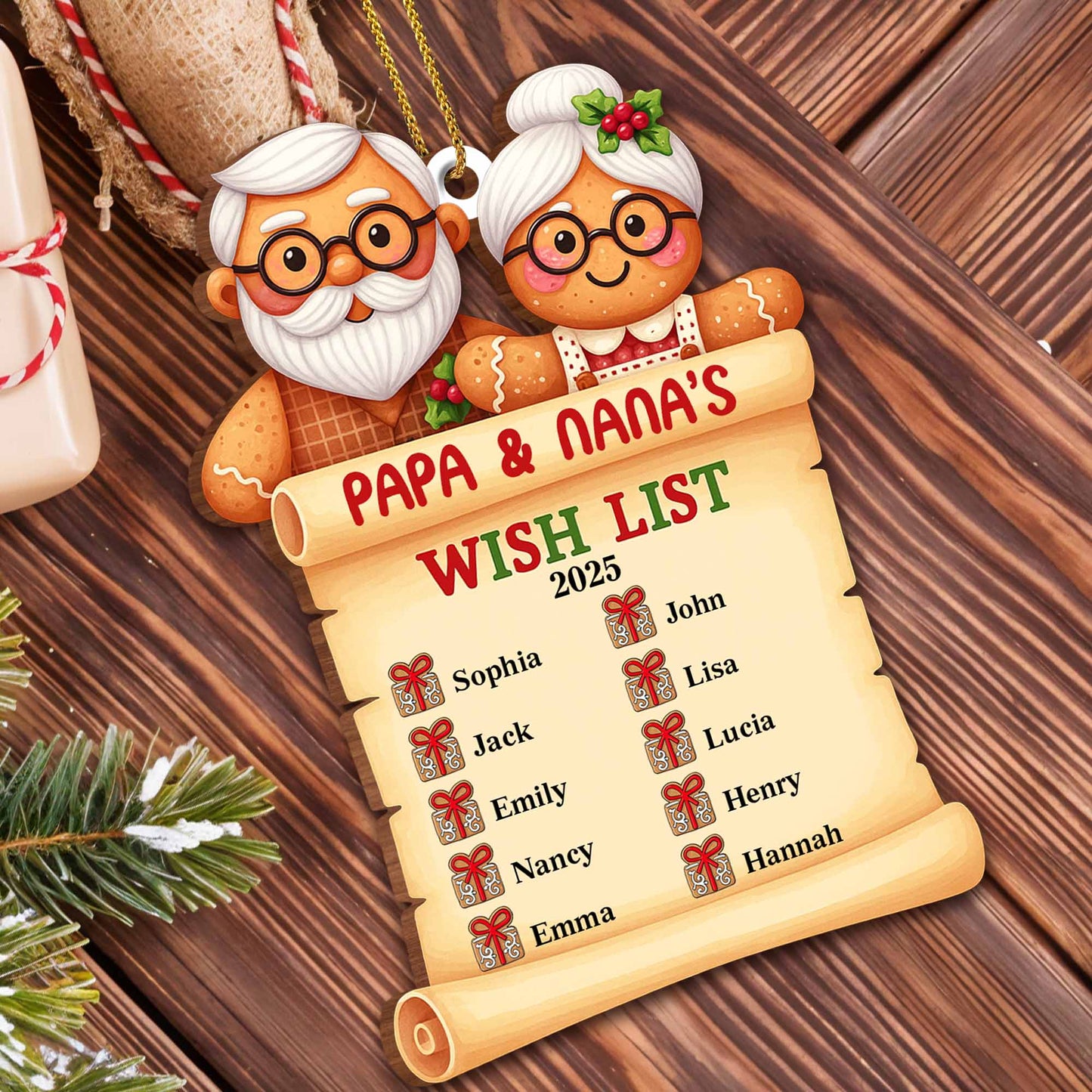 Papa & Nana's Wish List With Santa Figures And Holiday Gifts