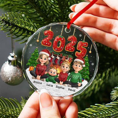 Personalize Festive Christmas Ornament With Cartoon Family