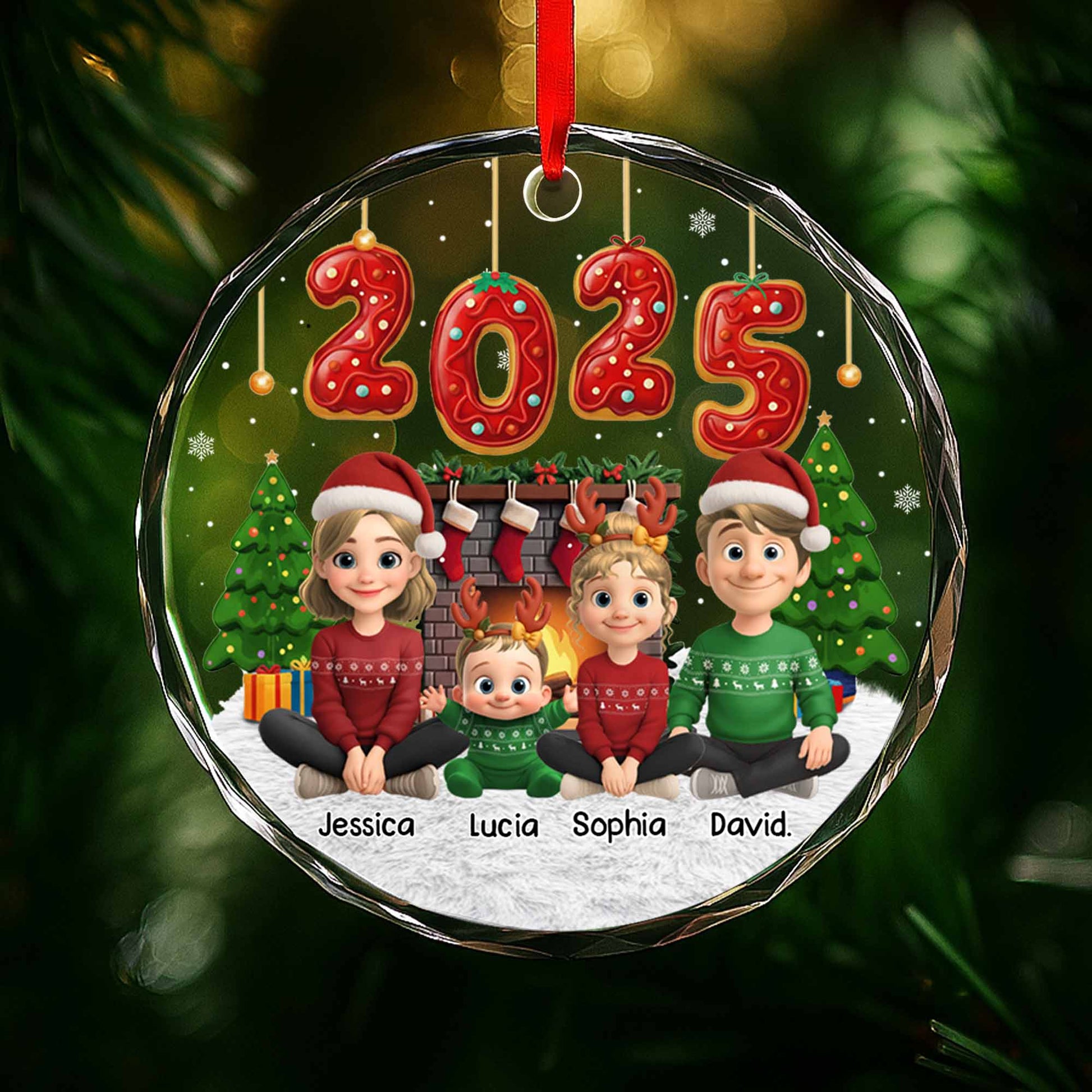 Personalize Festive Christmas Ornament With Cartoon Family