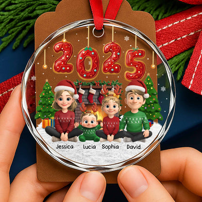 Personalize Festive Christmas Ornament With Cartoon Family