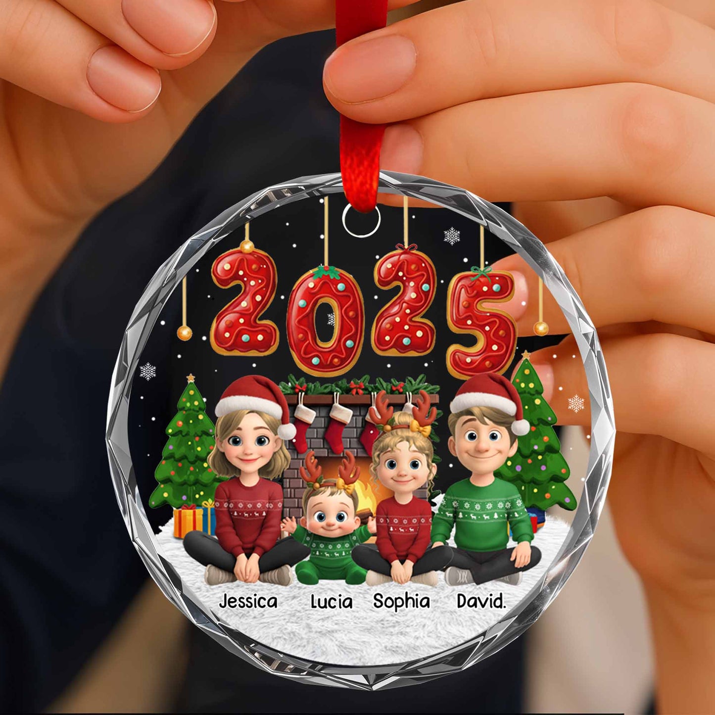 Personalize Festive Christmas Ornament With Cartoon Family