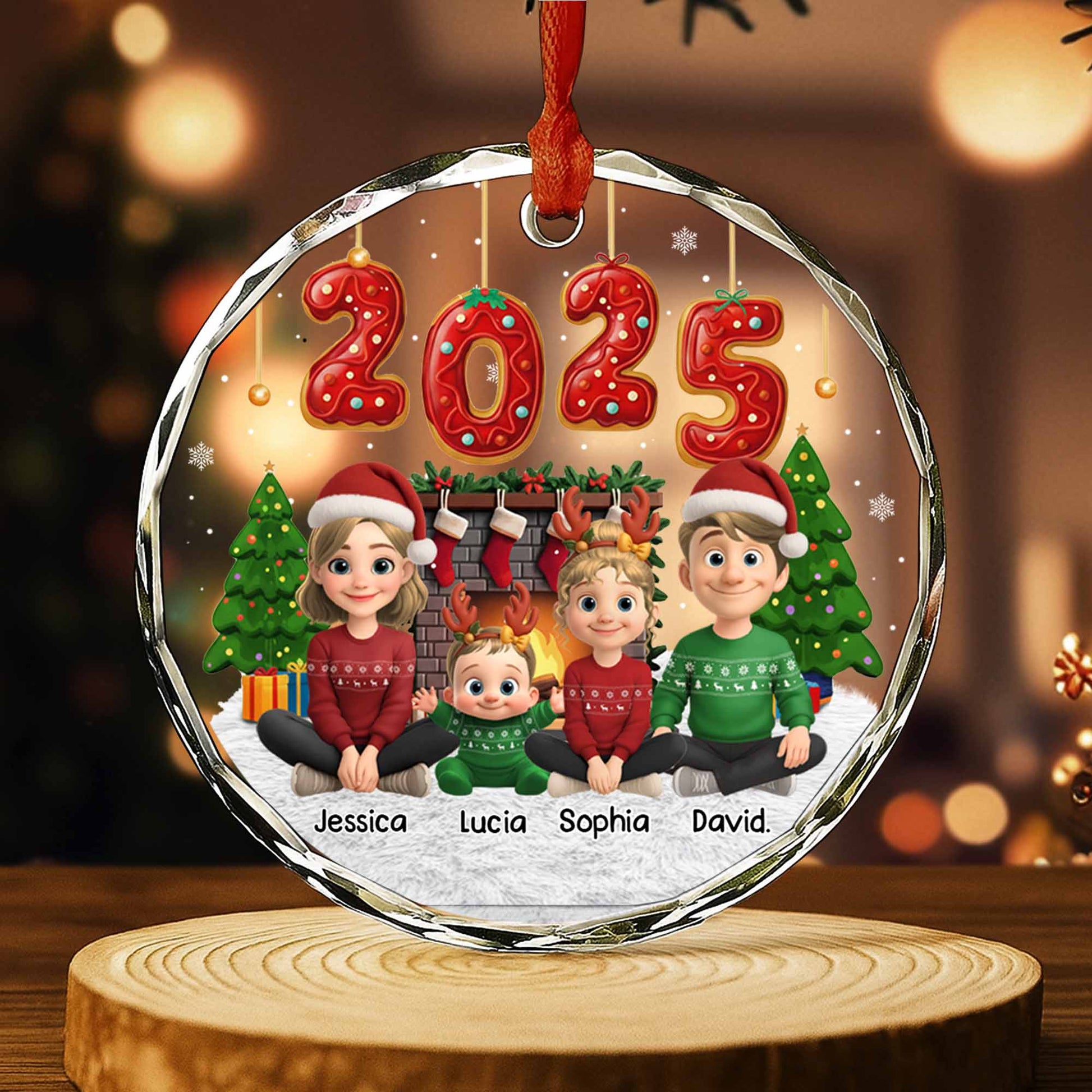 Personalize Festive Christmas Ornament With Cartoon Family
