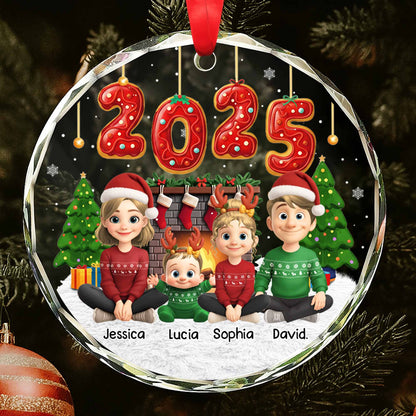 Personalize Festive Christmas Ornament With Cartoon Family