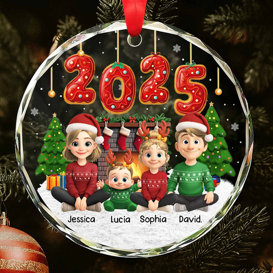 Personalize Festive Christmas Ornament With Cartoon Family