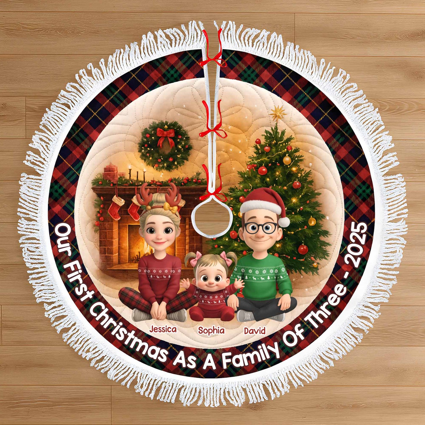 Christmas As A Family Of Three With Cartoon Family