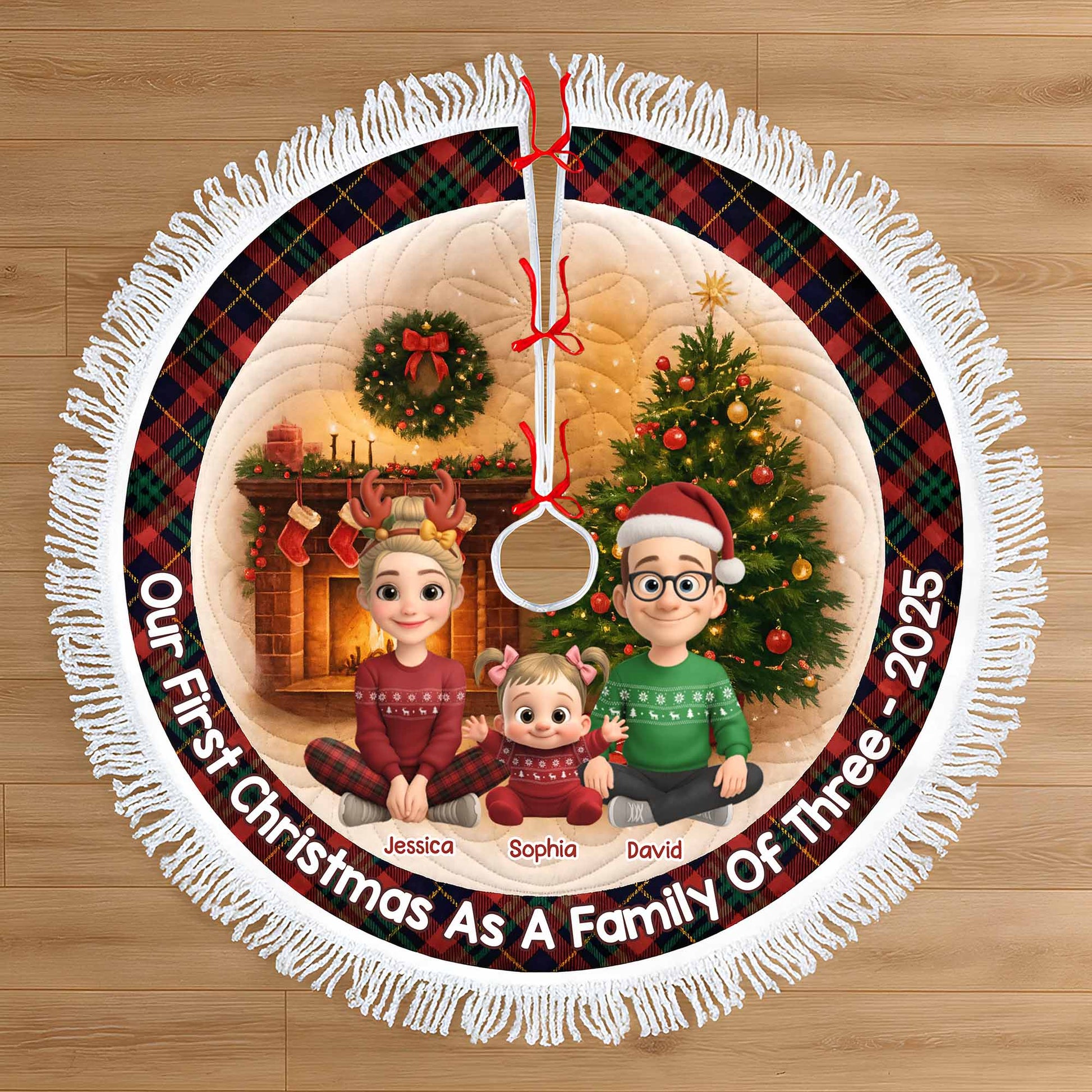 Christmas As A Family Of Three With Cartoon Family