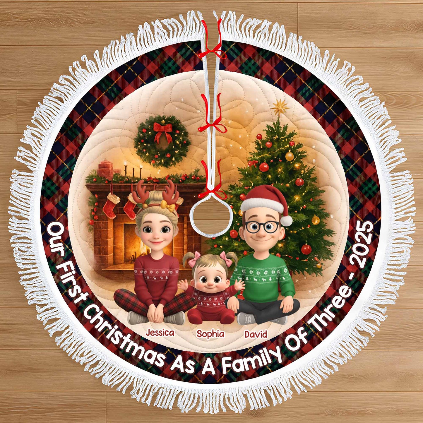 Christmas As A Family Of Three With Cartoon Family