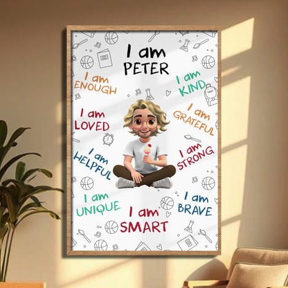 I Am Loved I Am Brave Positive Affirmations Cartoon Poster