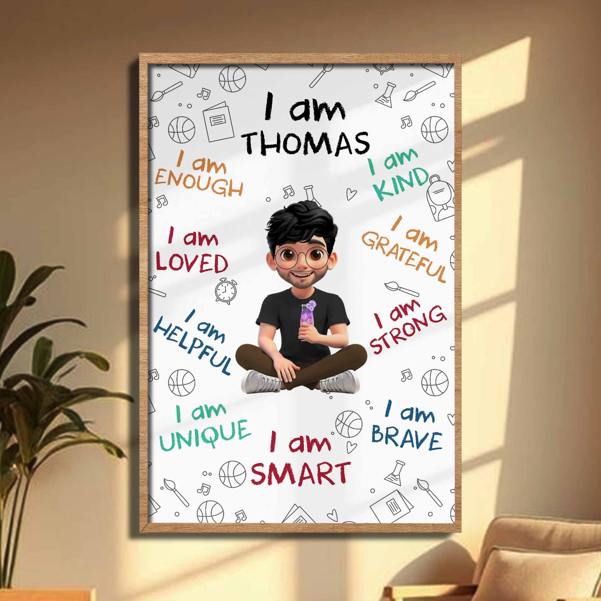 I Am Loved I Am Brave Positive Affirmations Cartoon Poster