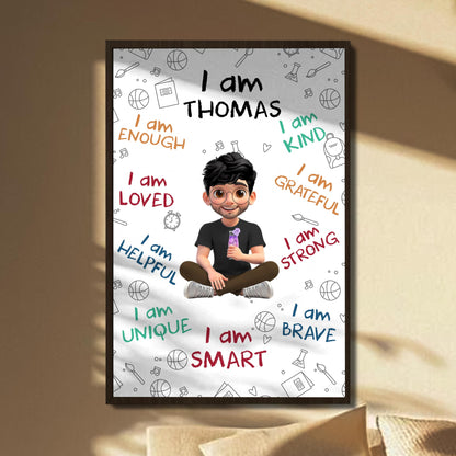 I Am Loved I Am Brave Positive Affirmations Cartoon Poster