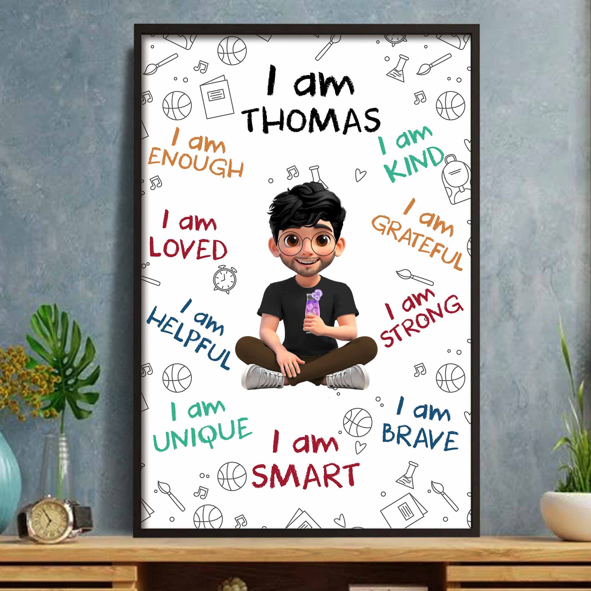 I Am Loved I Am Brave Positive Affirmations Cartoon Poster