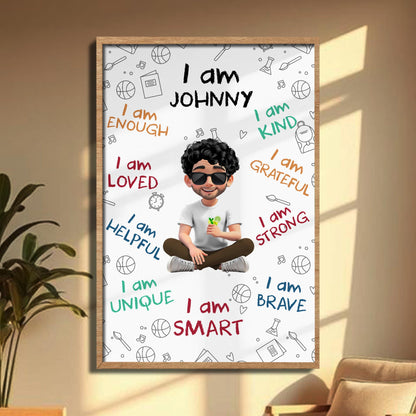 I Am Loved I Am Brave Positive Affirmations Cartoon Poster