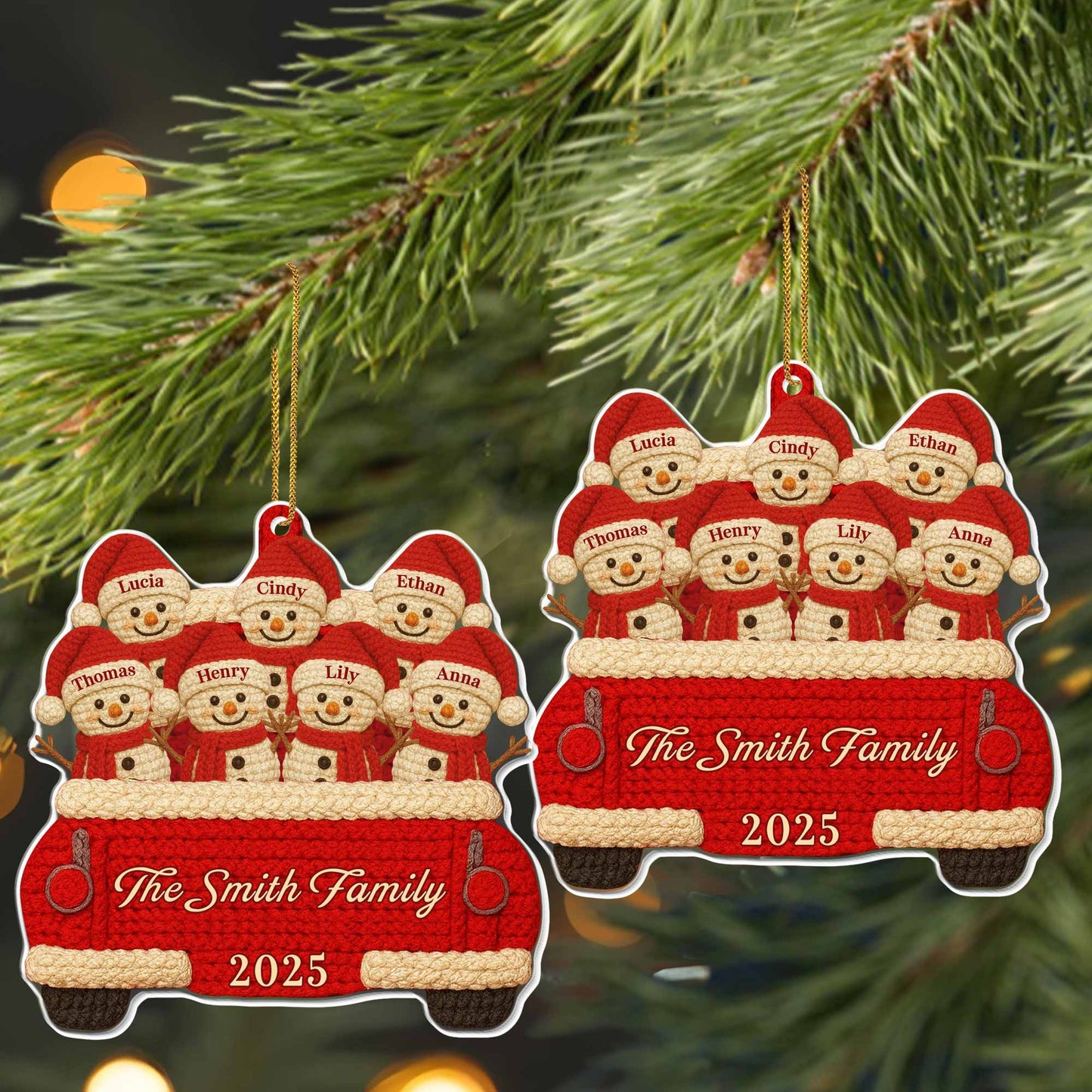 Custom Family Christmas Red Truck Ornament