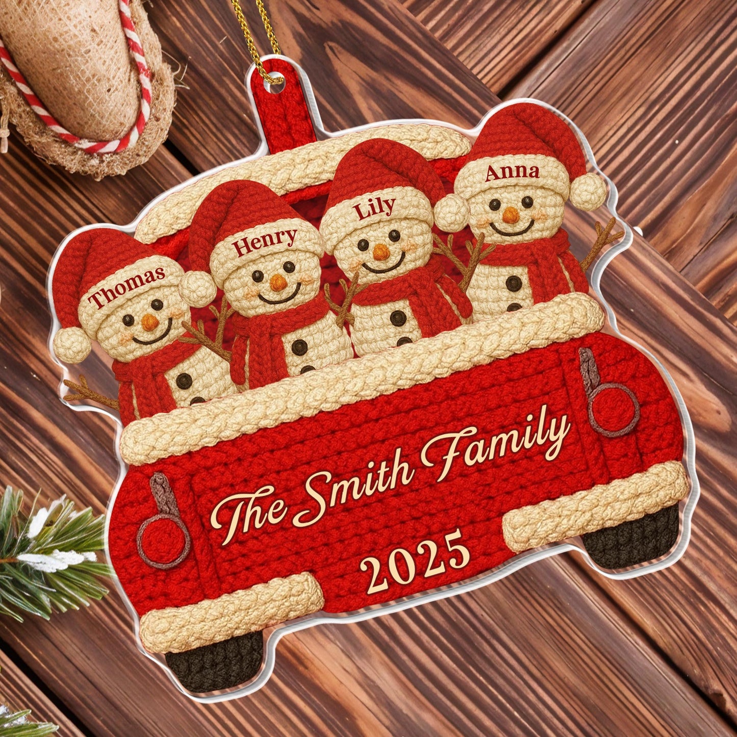 Custom Family Christmas Red Truck Ornament