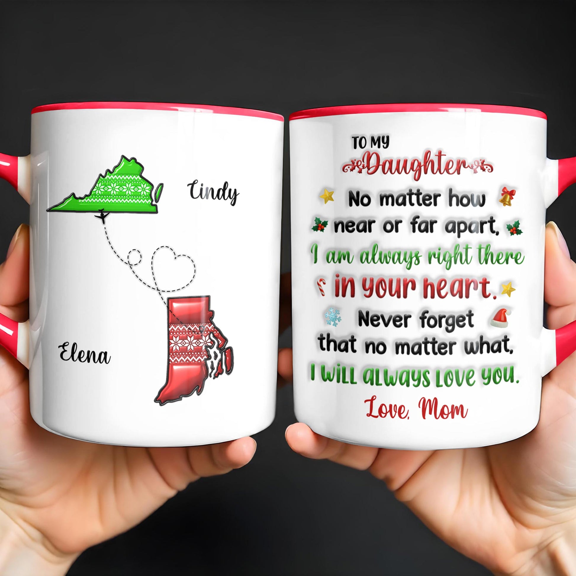 To My Granddaughter, Love Across States Mug With Heart Designs