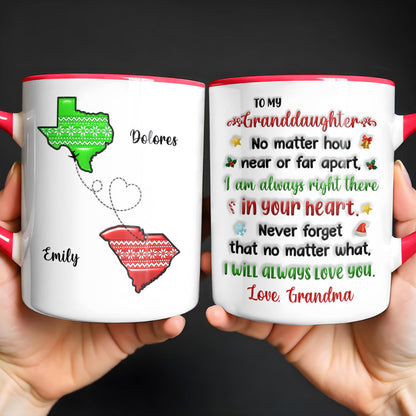 To My Granddaughter, Love Across States Mug With Heart Designs