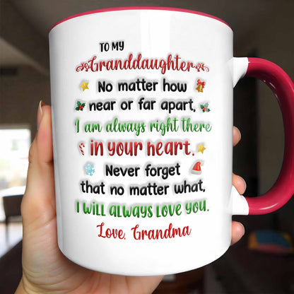 To My Granddaughter, Love Across States Mug With Heart Designs