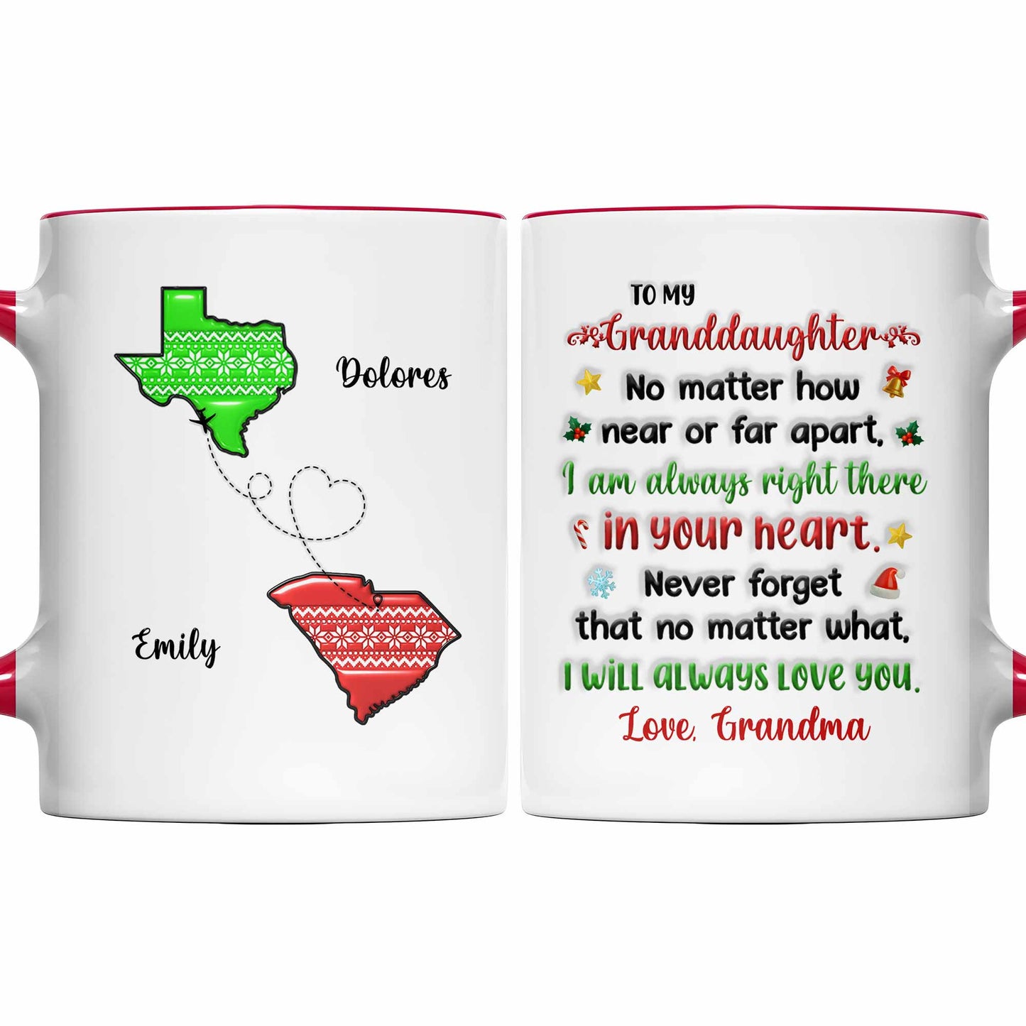 To My Granddaughter, Love Across States Mug With Heart Designs