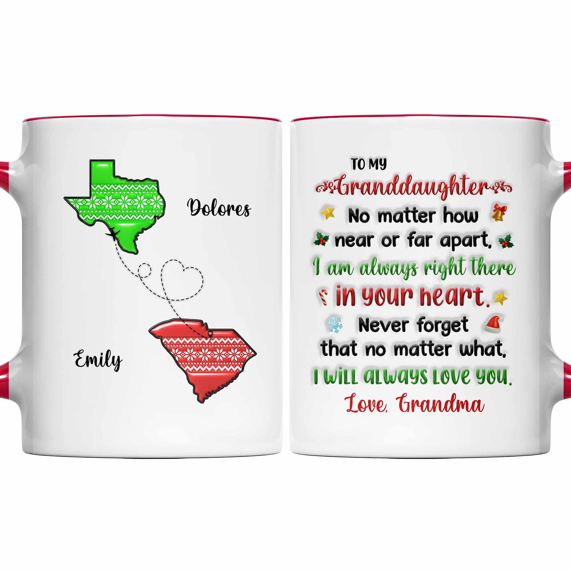 To My Granddaughter, Love Across States Mug With Heart Designs