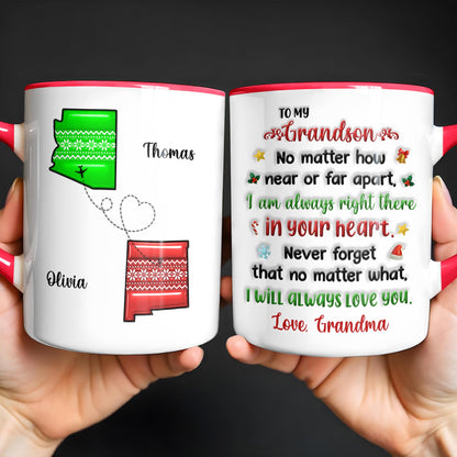 To My Granddaughter, Love Across States Mug With Heart Designs