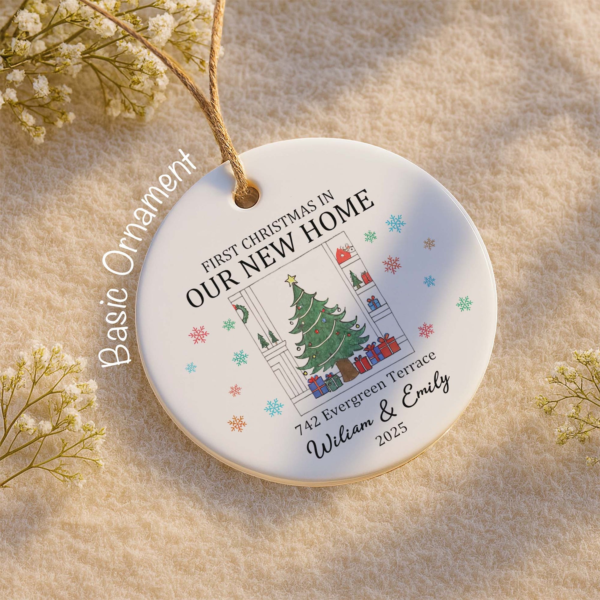 First Christmas In Our New Home With Christmas Tree And Gifts