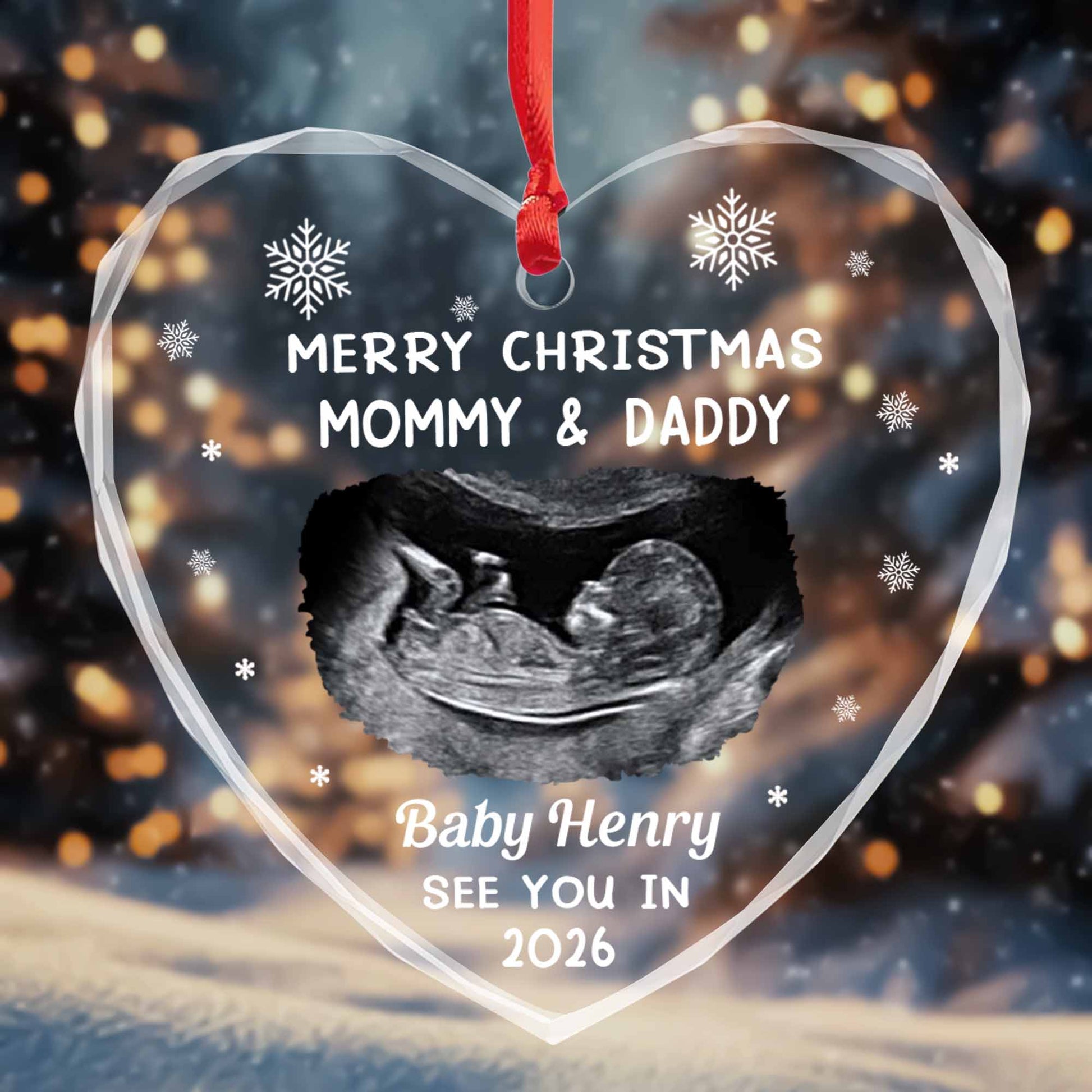 Merry Christmas Mommy And Daddy, Baby Ultrasound Heart Ornament