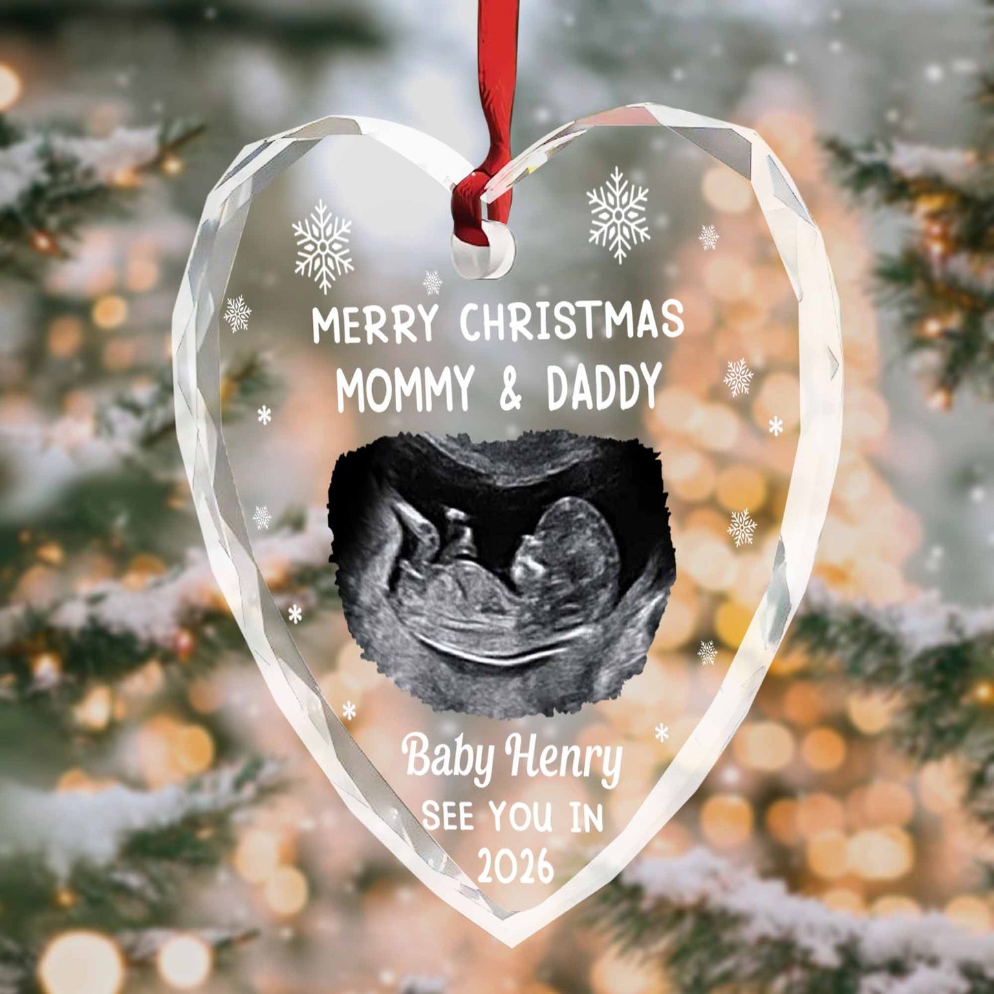 Merry Christmas Mommy And Daddy, Baby Ultrasound Heart Ornament